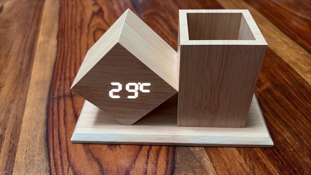 Wooden Desk Clock with Temperature Display — corporate gift by Veloura Gifting