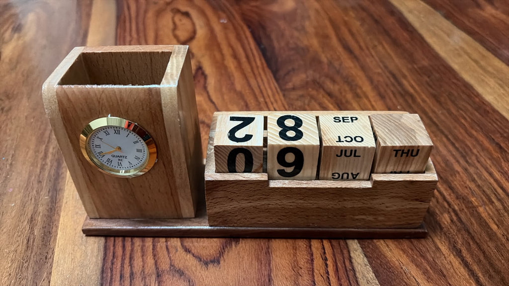 Wooden Desk Organizer with Calendar — corporate gift by Veloura Gifting