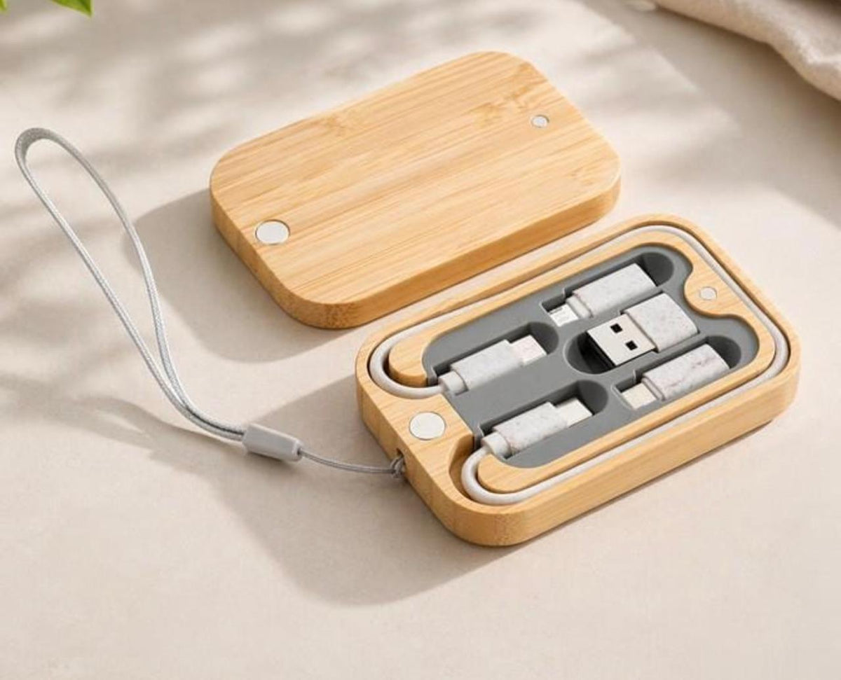Bamboo Charging Cable Case — corporate gift by Veloura Gifting