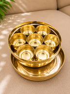 Brass Mini Masala Box open with seven bowls, corporate gift by Veloura Gifting