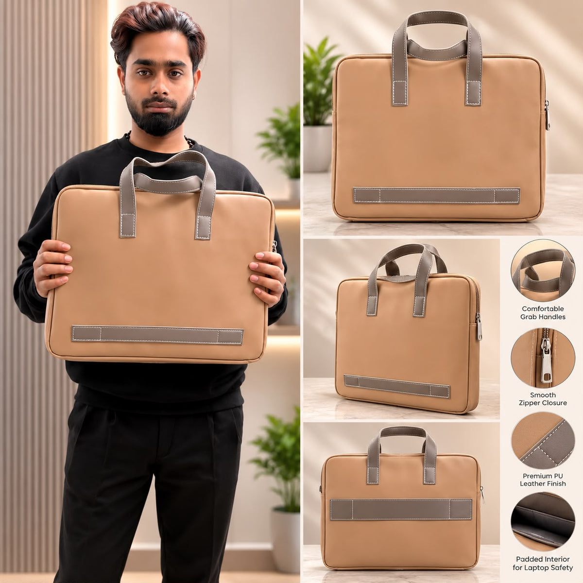 Beige Nylon Laptop Bag detail, corporate gift by Veloura Gifting