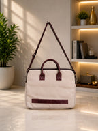 Ivory Canvas Laptop Bag side view, corporate gift by Veloura Gifting