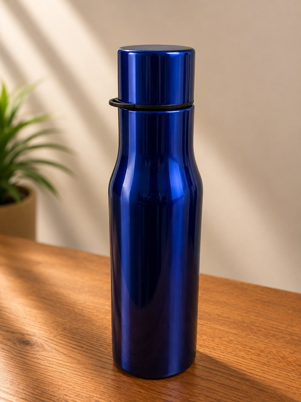 Navy Steel Water Bottle with cup cap, corporate gift by Veloura Gifting