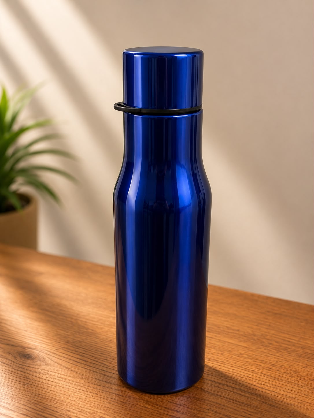 Navy Steel Water Bottle with cup cap, corporate gift by Veloura Gifting