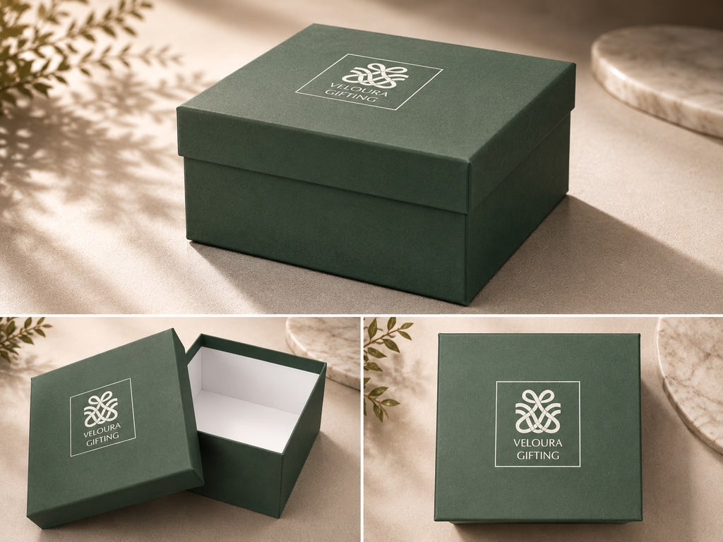 Branded Gift Box in four colours, corporate gift by Veloura Gifting