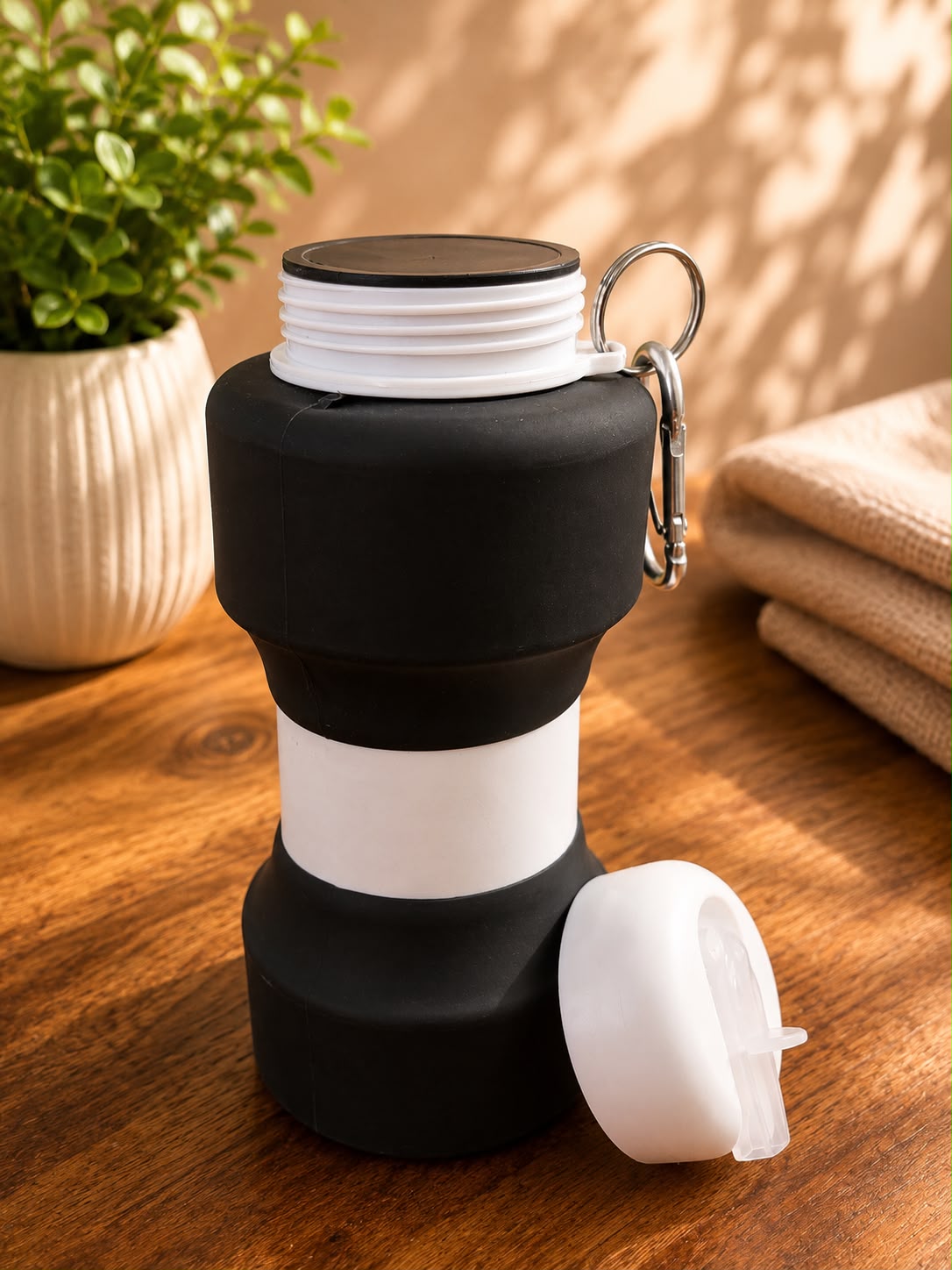 Black Foldable Water Bottle detail, corporate gift by Veloura Gifting