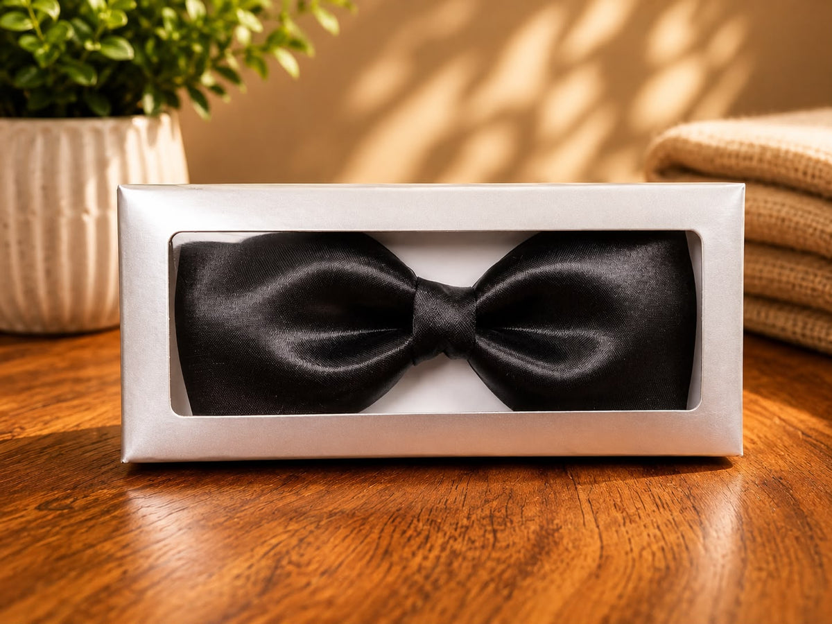Black Bow Tie worn, corporate gift by Veloura Gifting