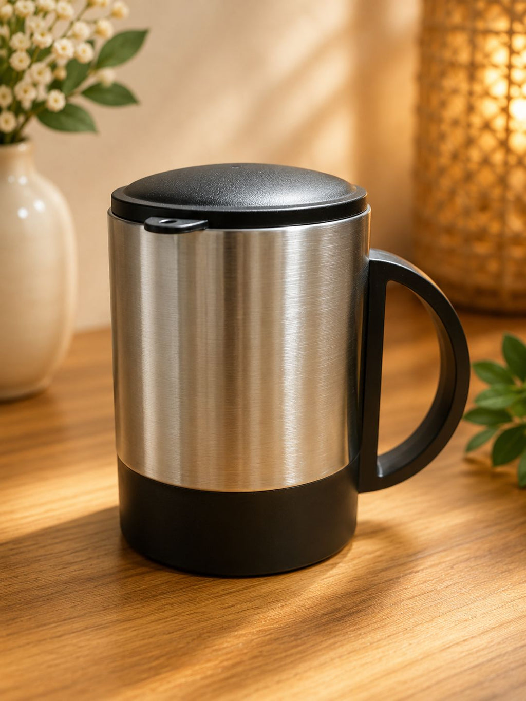 Vacuum Coffee Mug with Lid open, corporate gift by Veloura Gifting