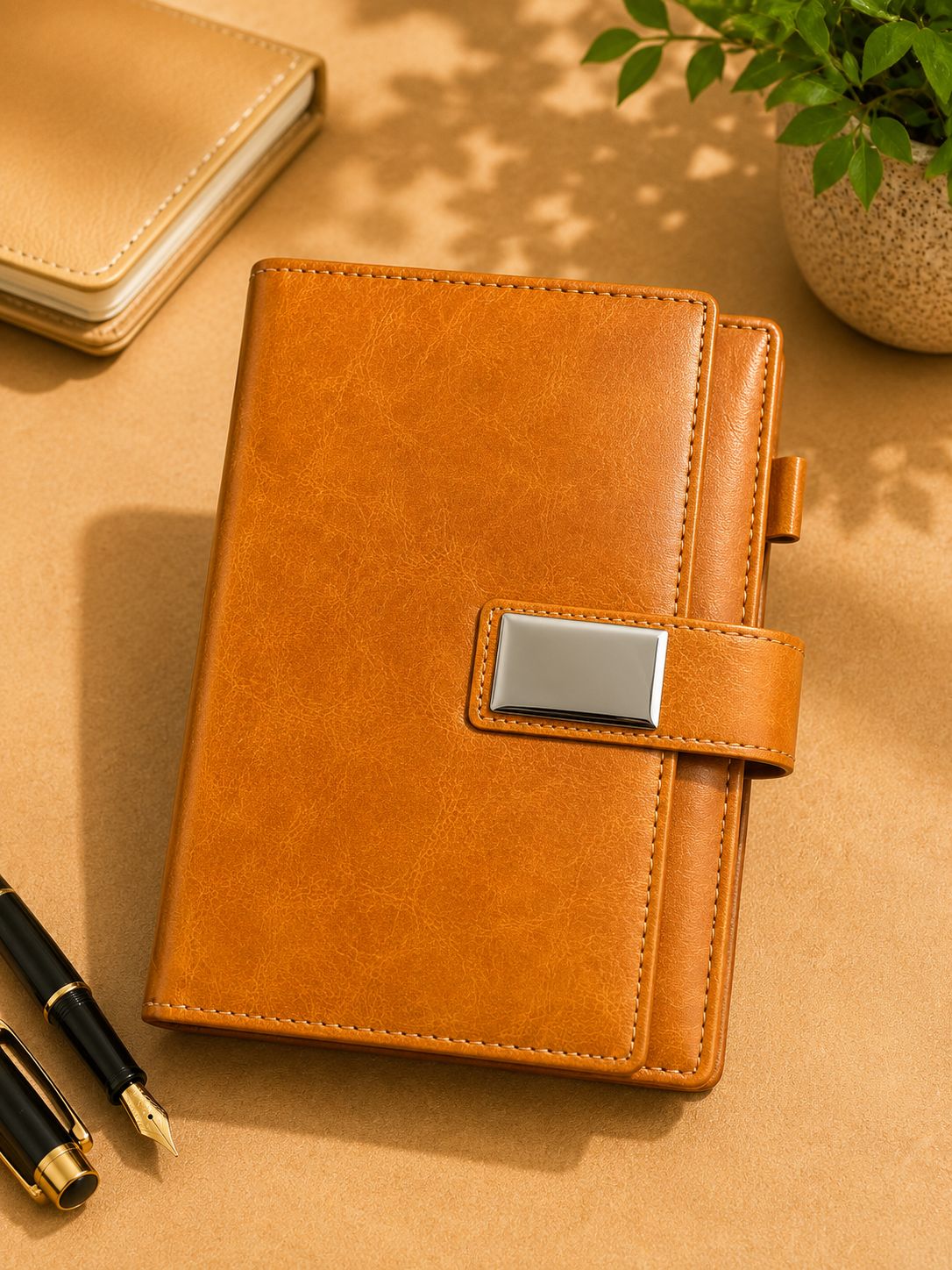 Leather Journal in Beige and Black, corporate gift by Veloura Gifting