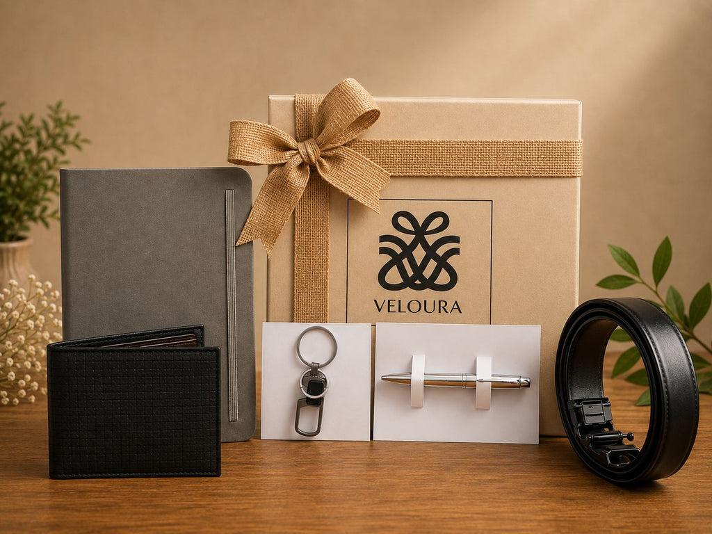 Men's Accessories Hamper contents, corporate gift by Veloura Gifting