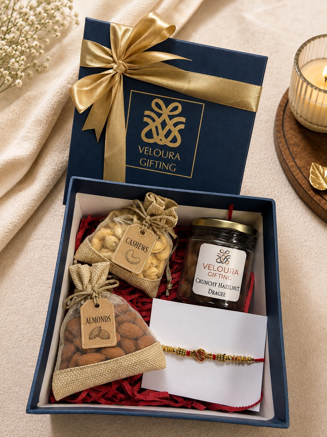 Nuts & Knots Rakhi Hamper, corporate gift by Veloura Gifting