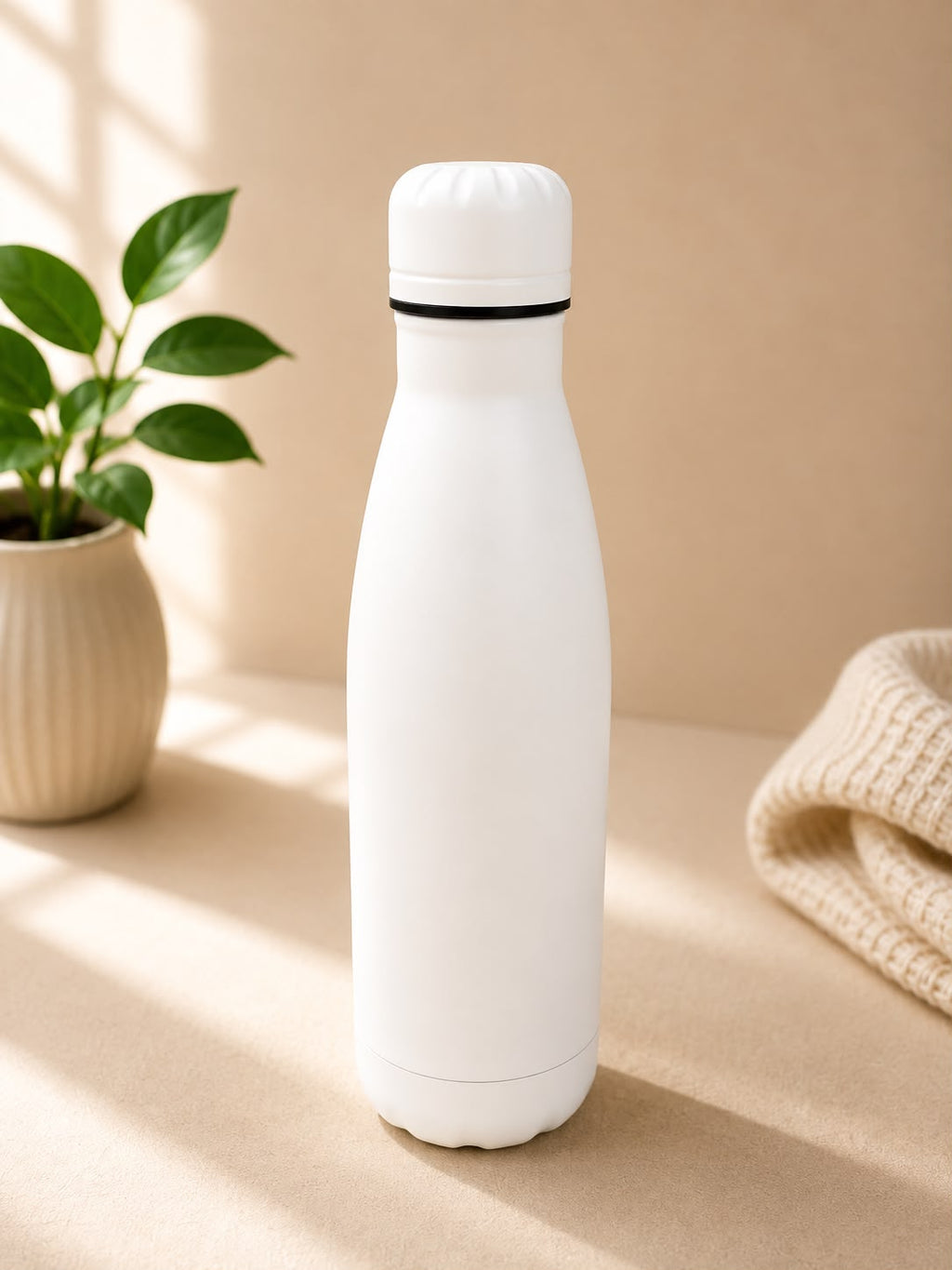 Wood Finish Water Steel Bottle, White